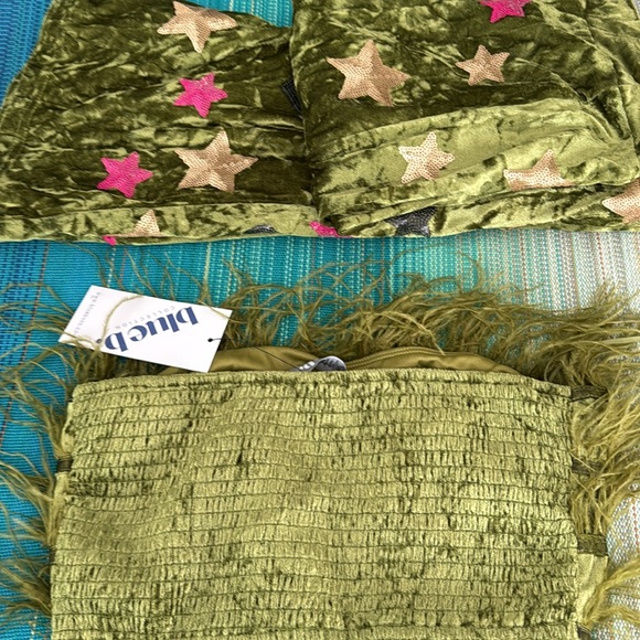 Feather Crop Top with Stretch Bell Pants Set Festive Grinch Christmas Outfit - Picture 5 of 5